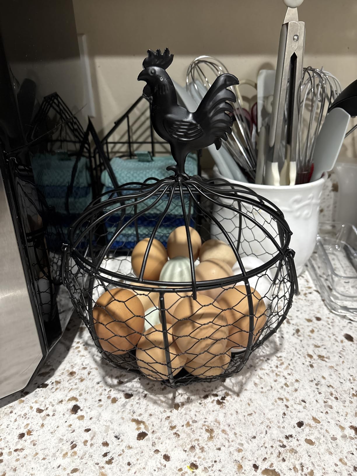 Wire Egg Basket for Gathering Fresh Eggs Collecting Basket With Handle, Decorative Egg Metal Basket for Counter, Fresh Chicken Egg Basket With Chicken Decorated Lid, Countertop Egg Fruit Storage customer photo 1