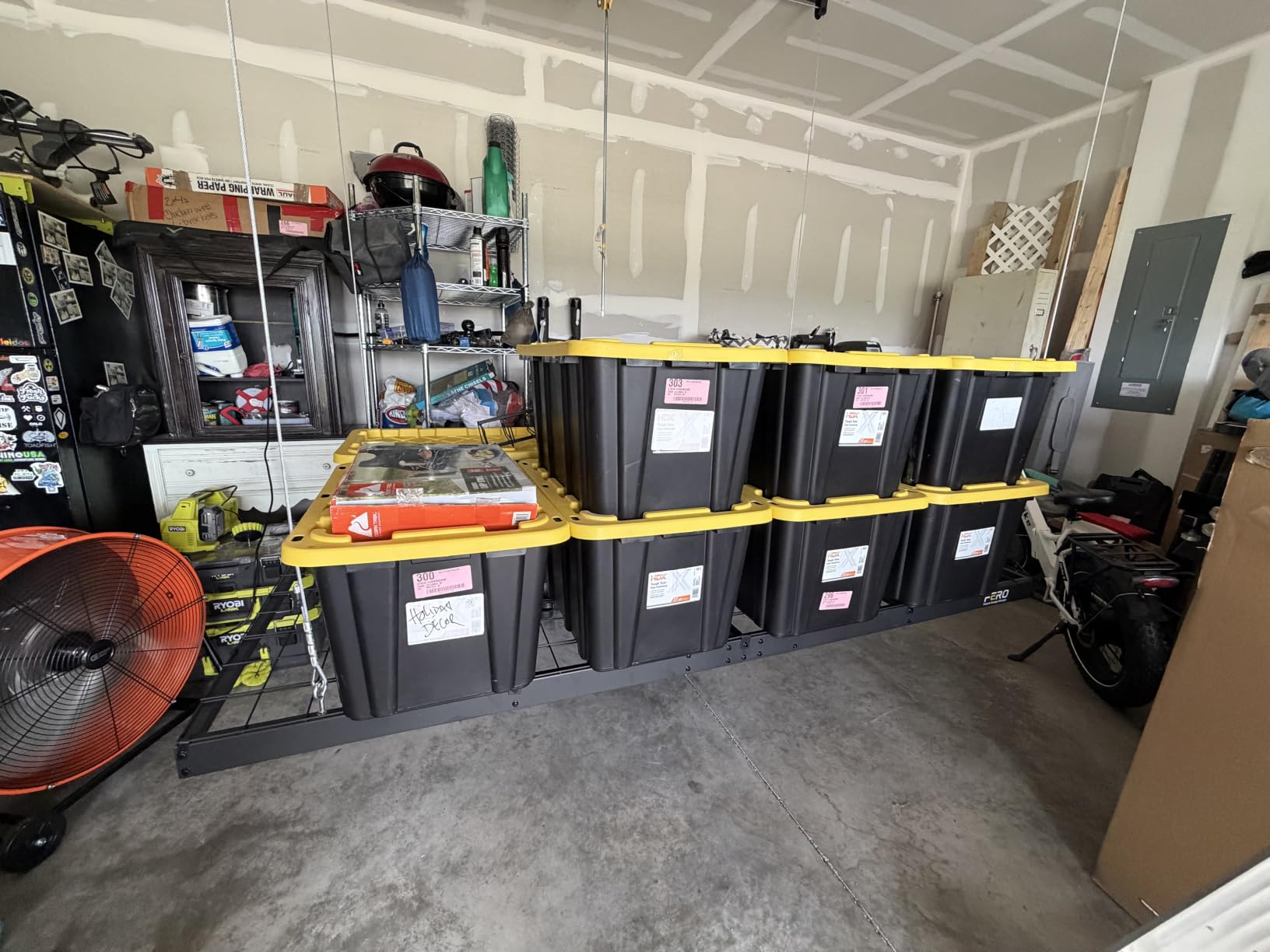 Garage Ceiling Storage Racks – 4x8 FT Overhead Garage Storage Rack with Safety Lock, Heavy-Duty Ceiling Mounted Lift System and Storage Organizer, Ideal for Maximizing Overhead Space, 325 lbs Capacity customer photo 2