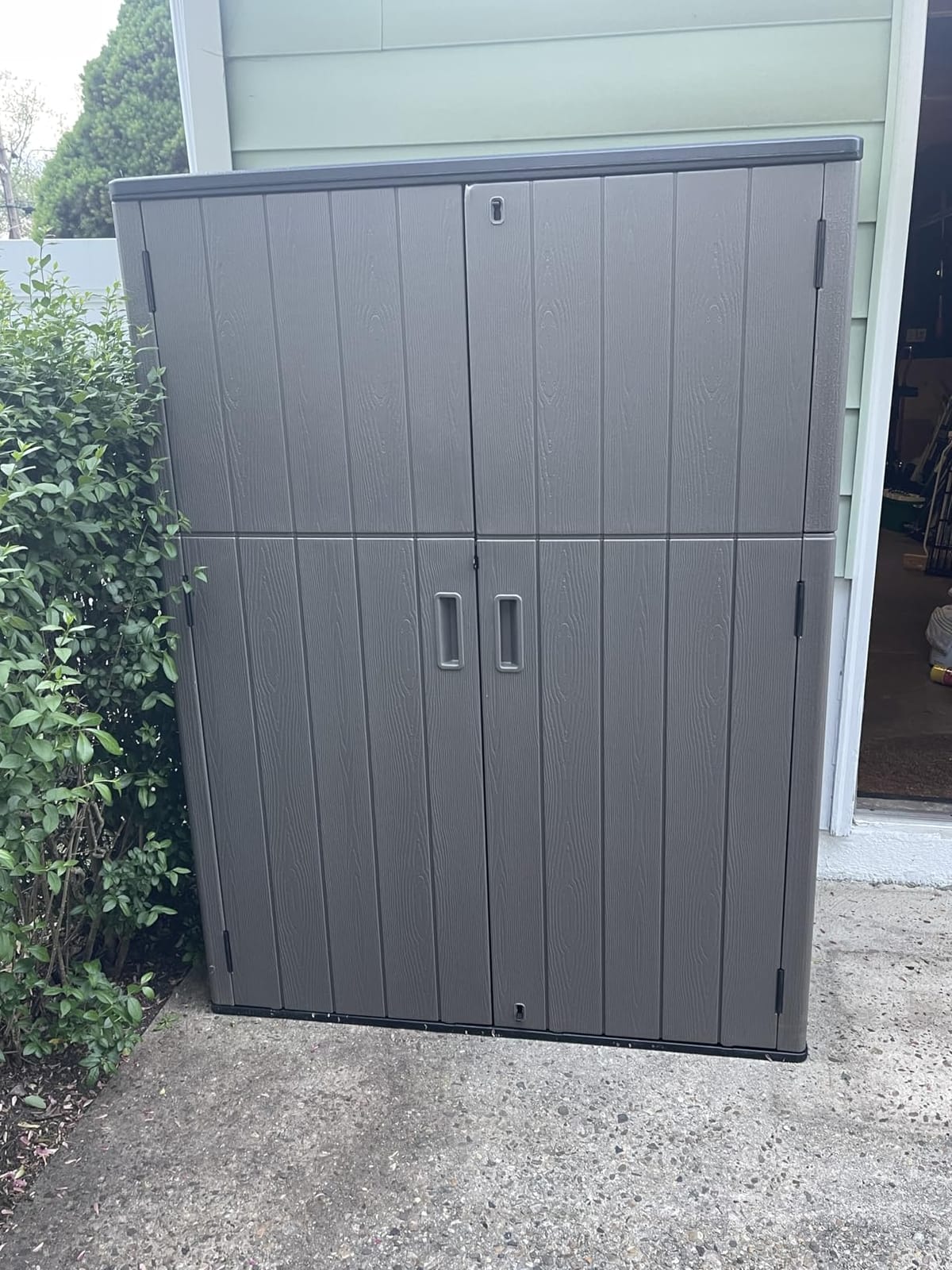 KINYING Outdoor Vertical Storage Shed,57 Cu.ft Outdoor Storage Cabinet Waterproof,Resin Sheds & Outdoor Storage Clearance for Garden,Patio,Backyard,Lockable (Brown) customer photo 1