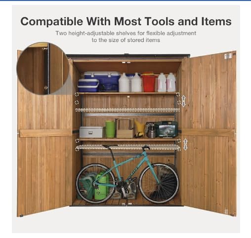 Outdoor Storage Shed with Floor - Waterproof Natural Fir Cabinet with Adjustable Shelves and Double Lock for Anti-Theft - Suitable for Storing Garden Tools and Household Debris (White) customer photo 1