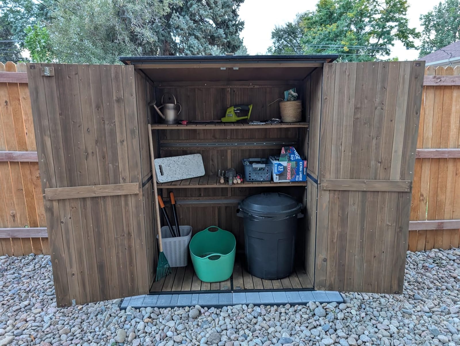 Outdoor Storage Shed with Floor - Waterproof Natural Fir Cabinet with Adjustable Shelves and Double Lock for Anti-Theft - Suitable for Storing Garden Tools and Household Debris (White) customer photo 2