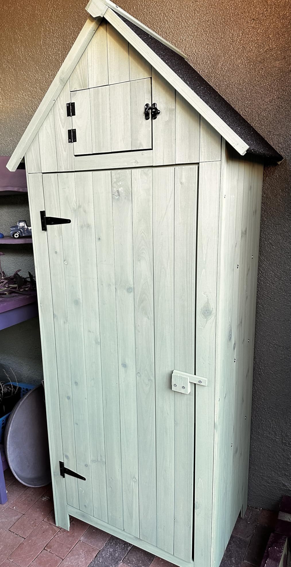Outvita Outdoor Storage Cabinet with Waterproof Roof for Yard, Natural customer photo 1