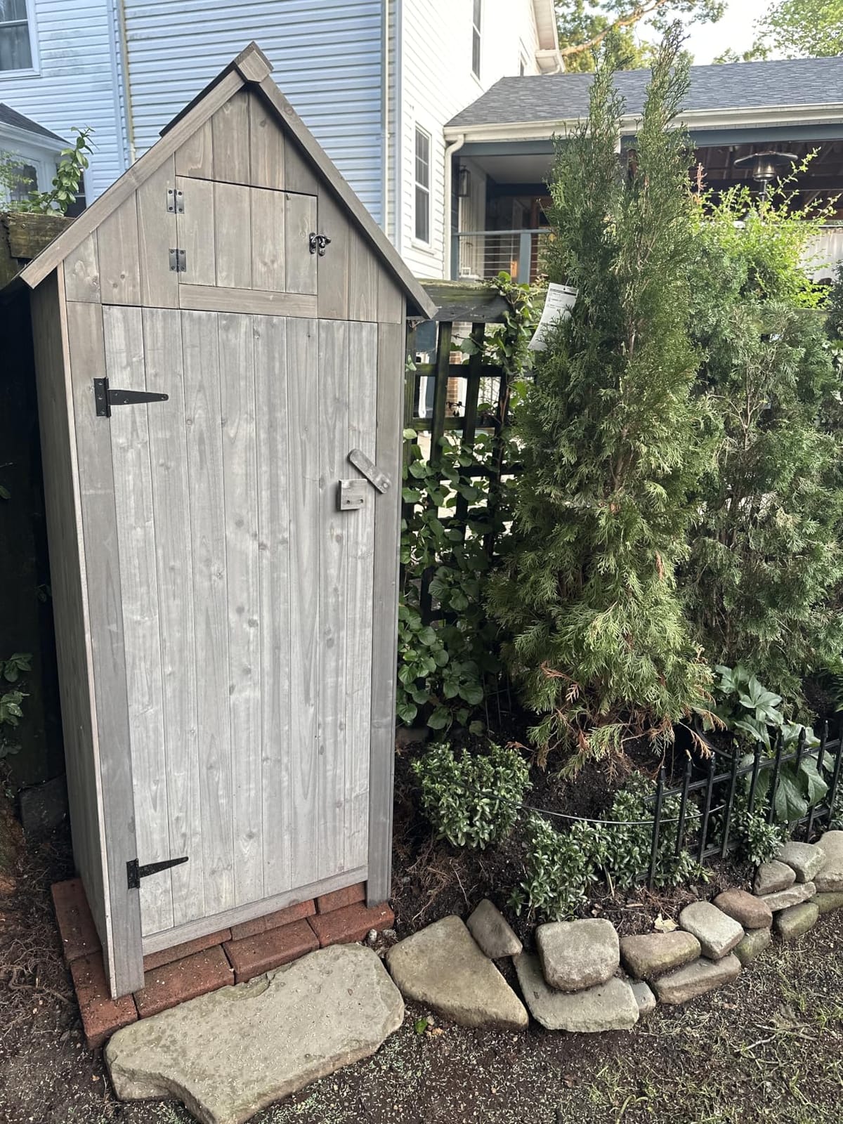 VINGLI Outdoor Wooden Storage Shed, Garden Shed Outside Tool Cabinet with Safety Latch, Patio Storage Organizer (Light Green) customer photo 2