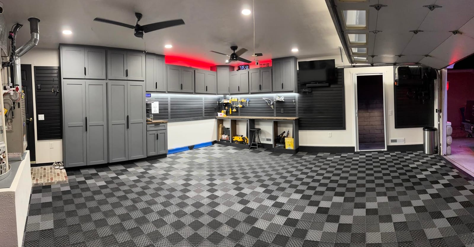 FRAYSCENT Slat Wall Paneling Garage Slat Wall Storage Systems Slatwall Panels Power Tool Organizer Wall Mount, PVC Garage Storage & Organization Products Slate Board (Black, 4ft x 8ft with 15 Hooks) customer photo 1