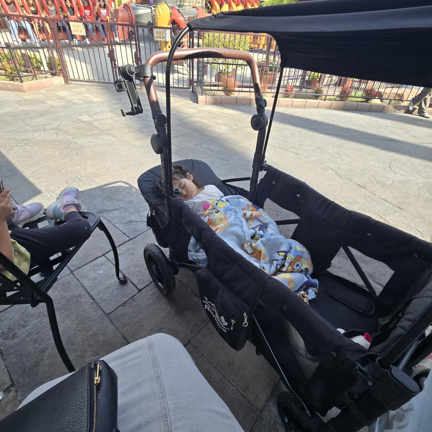 Rovique Wagon Stroller for 2 Kids,Premium Wagon for Kids with Removable Canopy, Snack Tray, Convertible Baby Bassinet, 5-Point Safety Harness, All-Terrain PU Wheels & Adjustable Push/Pull Handle,Grey customer photo 1