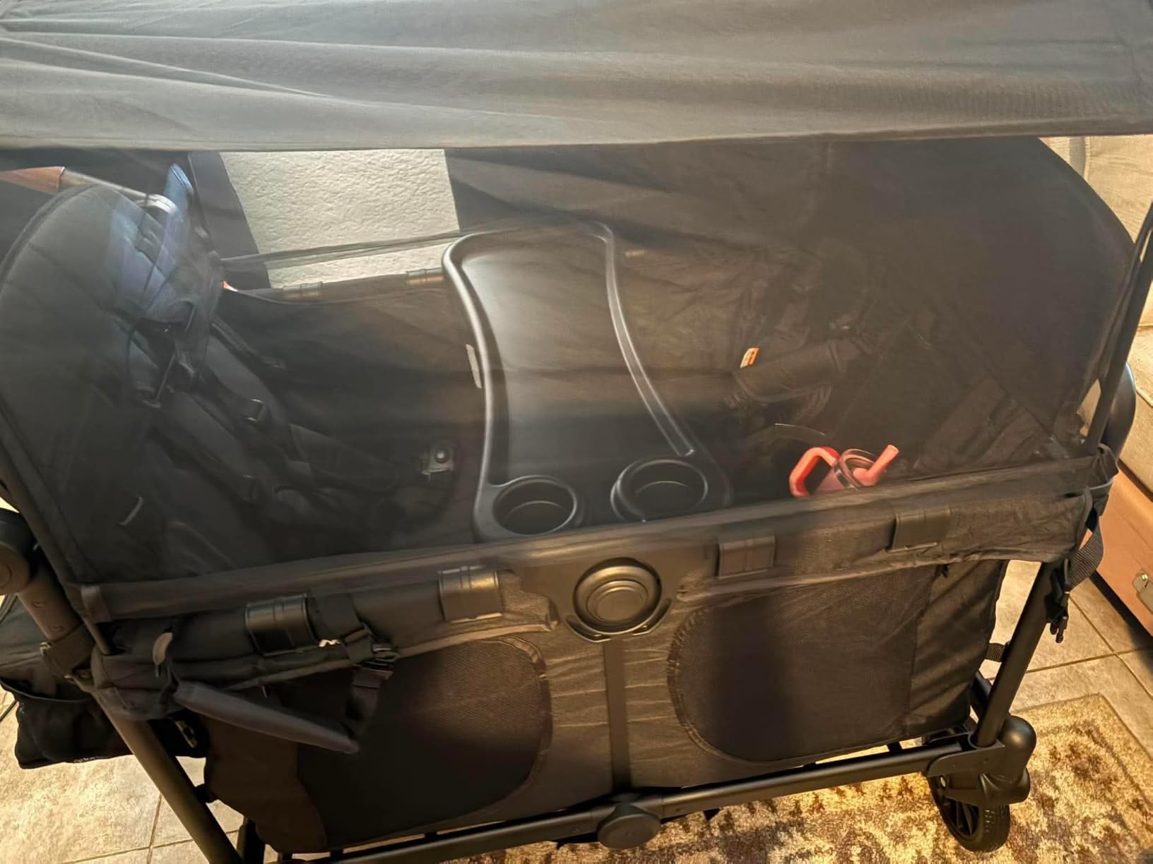 ELEMARA Wagon Stroller 4 Seater, Premium Stroller Wagon for 4 Kids, Foldable All-Terrain Wagon for Kids with Canopy, Adjustable Push/Pull Handles,Convertible High Seat&Organizer, Black customer photo 2
