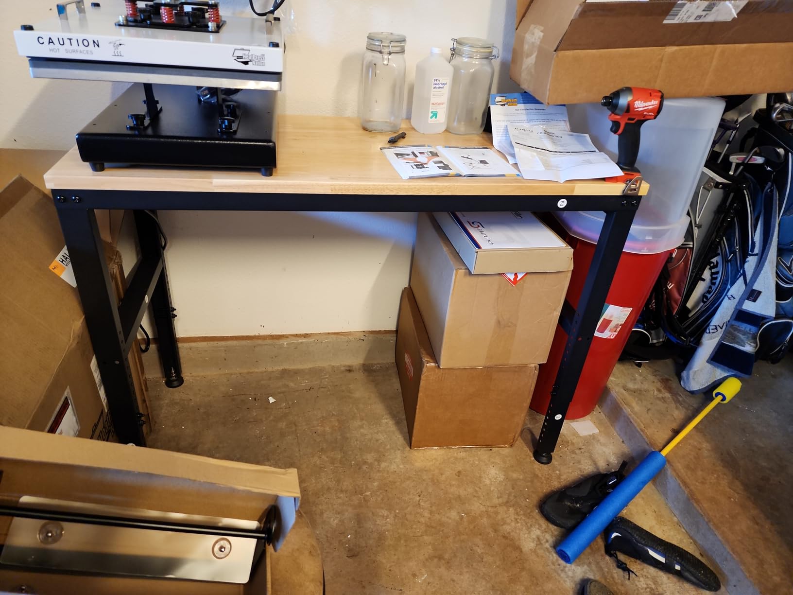 VEVOR 60-inch Adjustable Workbench, 1500 lbs Load Capacity, Garage Workbench with Drawer, Power Outlet, Wheels, and Pegboard, Heavy Duty Oak Wood Top Work Table for Garage, Workshop, Office, and Home customer photo 2
