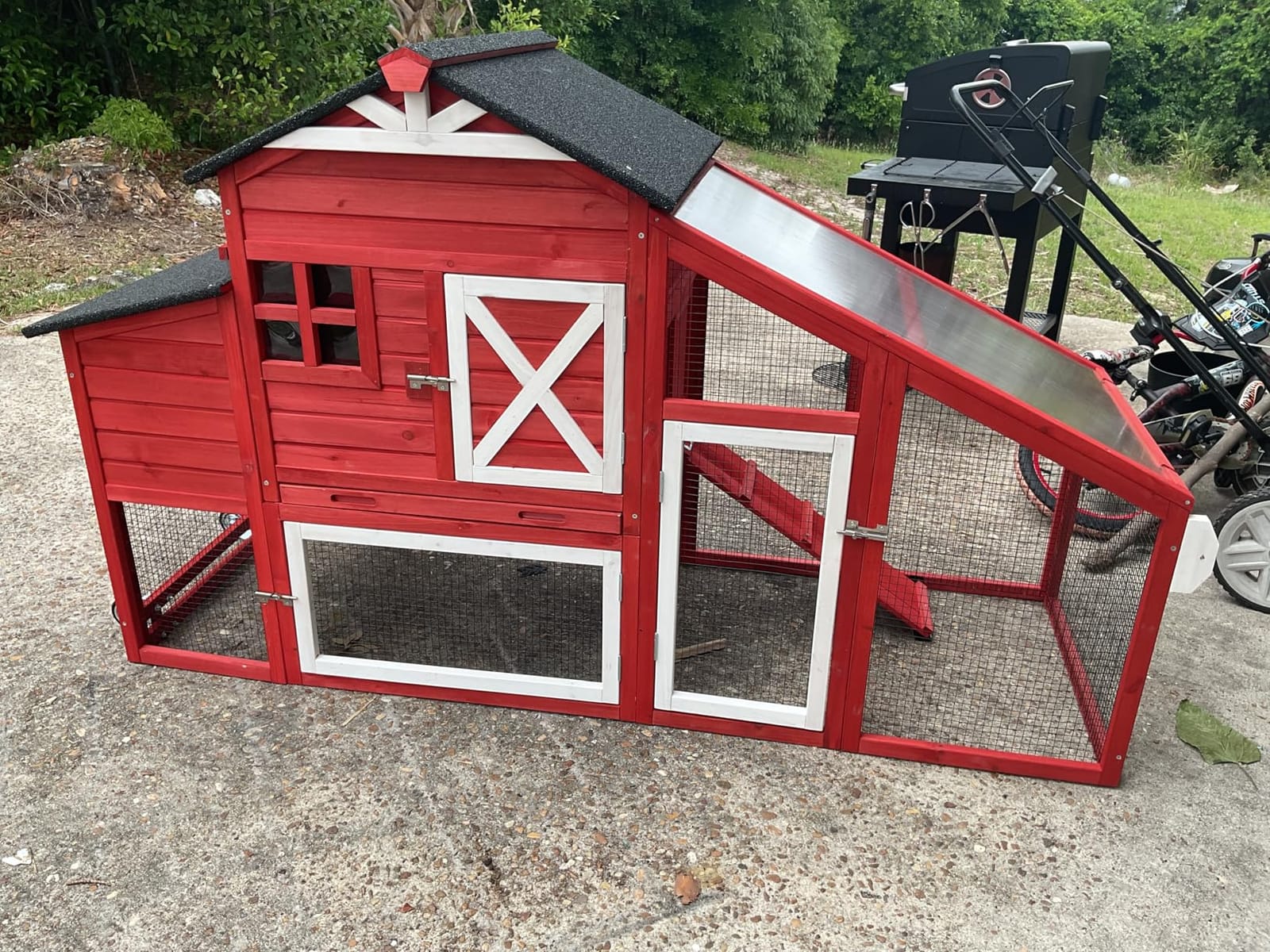 80.5’’ Large Chicken Coop with Run, Mobile Chicken House with Nesting Box and Leakproof Pull-on Tray, Wooden Hen Poultry Cage with Waterproof Roof for 2 to 4 Chickens, Chicken Tractor with Wheels customer photo 1