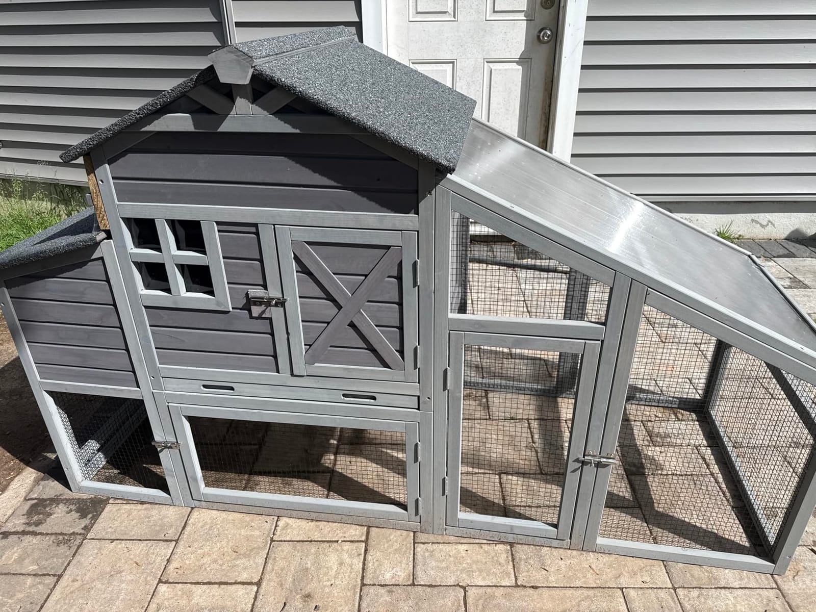 Mobile Chicken Coop with Run, Large Wooden Chicken House with Wheels, Duplex Hen House with Nesting Box, Slide-Out Tray, Waterproof Roof, Accommodates 2-4 Chickens - Grey customer photo 1