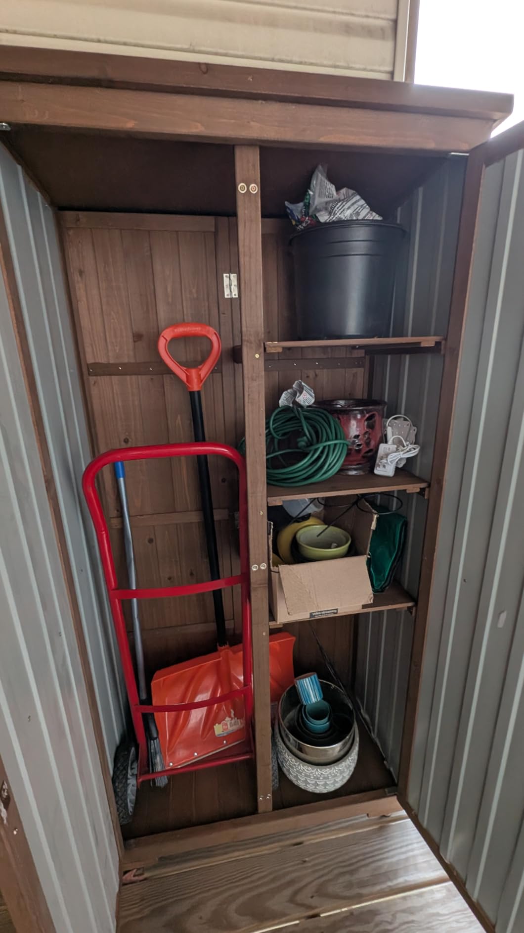 PetsCosset Outdoor Storage Cabinet with Shelves, Wood & Plastic Garden Shed, Weatherproof Outside Tool Cabinet for Patio, Backyard, Pool customer photo 1