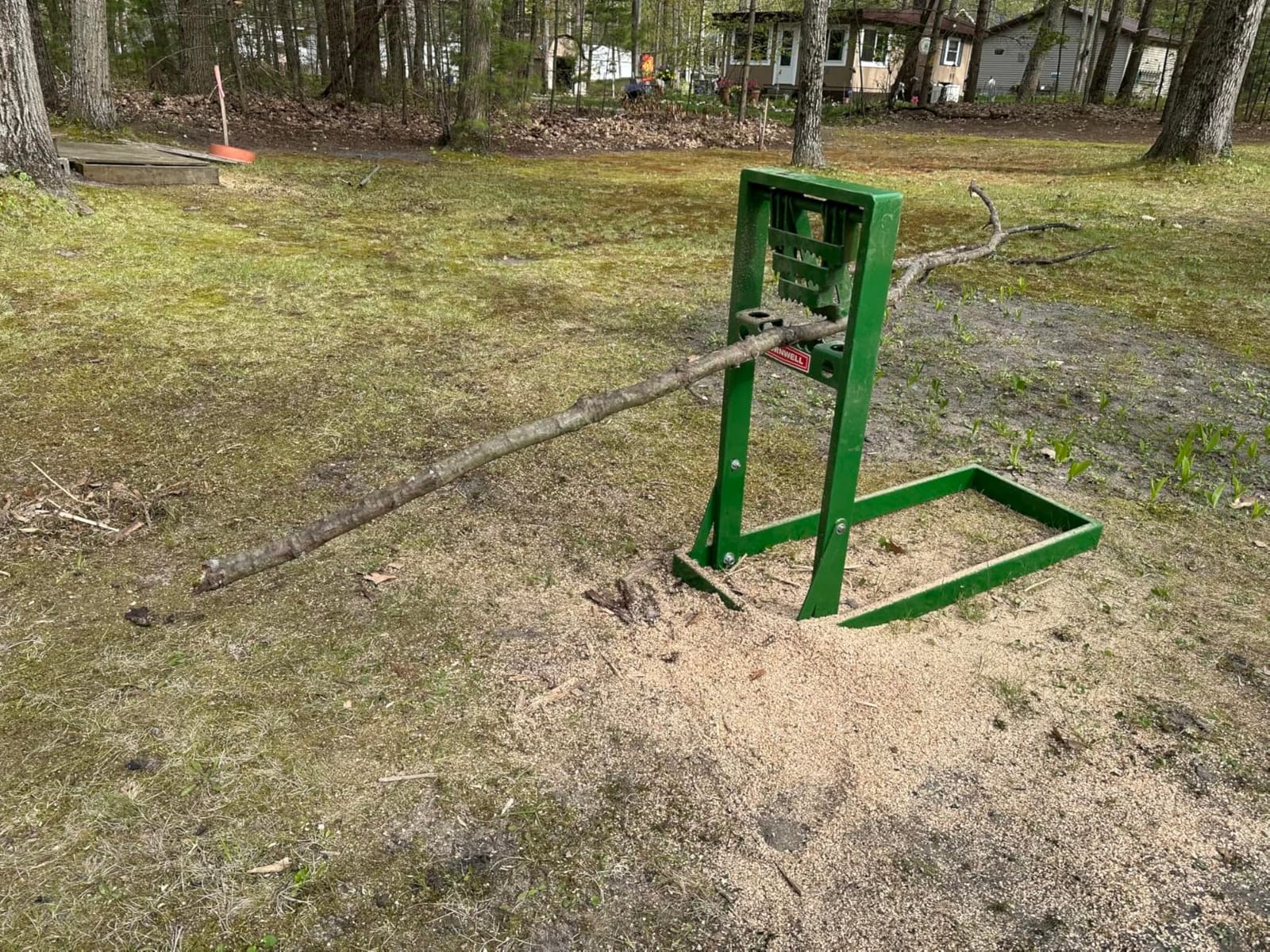 Log Holder Stand for Cutting Firewood, Heavy-Duty Steel Sawhorse with Self-Gripping Swing Arms, Hands-Free Wood Cutting Support for Chainsaw Use customer photo 1