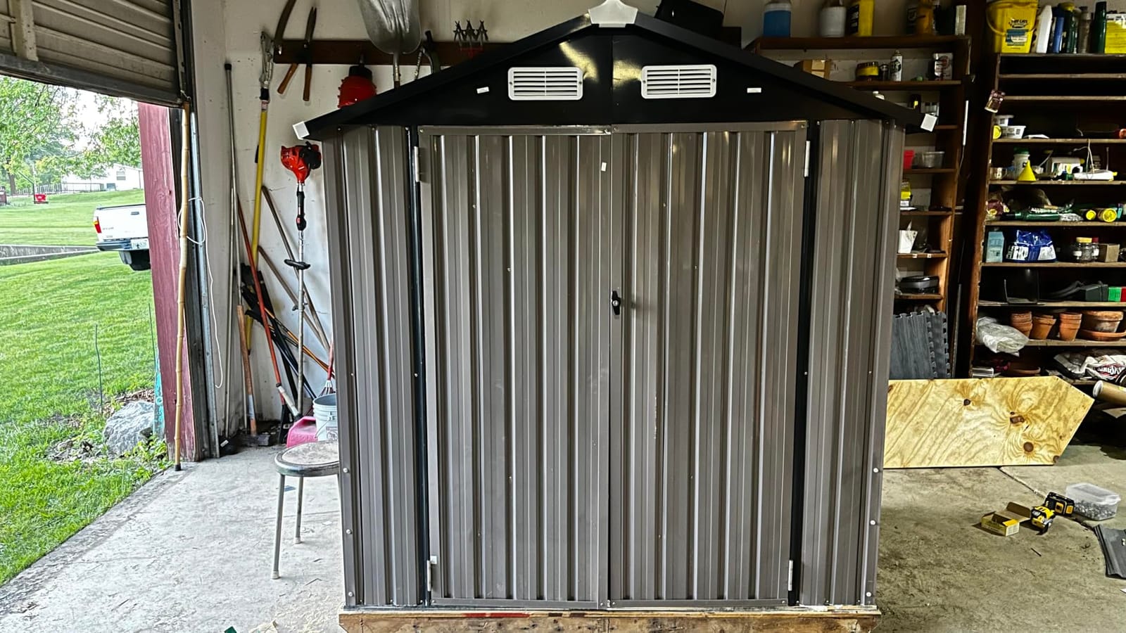 Aoxun 10x12 FT Outdoor Storage Shed with Lockable Double Door, Light Brown customer photo 1