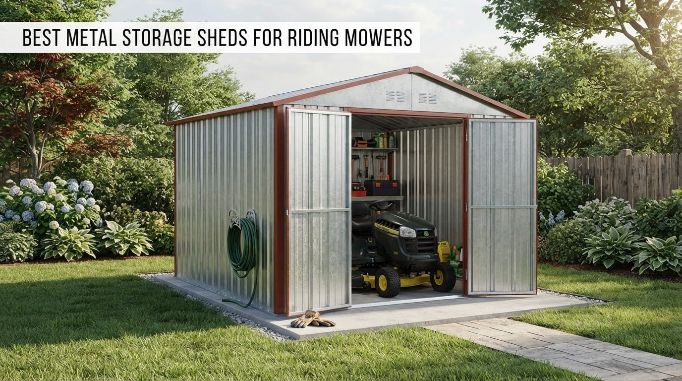 best metal storage sheds for riding mowers